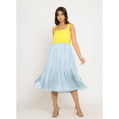 NEORA BY NEHAL CHOPRA Yellow & Ice Blue Midi Dress