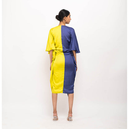 NEORA BY NEHAL CHOPRA Navy Blue & Yellow Kaftan Bodycon Midi Dress