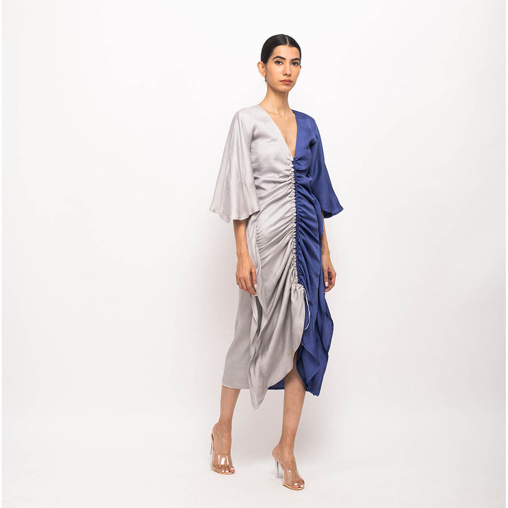 NEORA BY NEHAL CHOPRA Grey & Blue Kaftan Bodycon Midi Dress