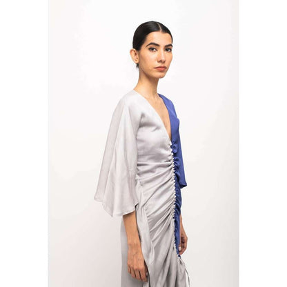 NEORA BY NEHAL CHOPRA Grey & Blue Kaftan Bodycon Midi Dress