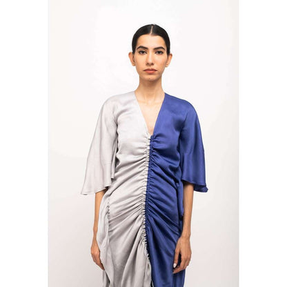 NEORA BY NEHAL CHOPRA Grey & Blue Kaftan Bodycon Midi Dress
