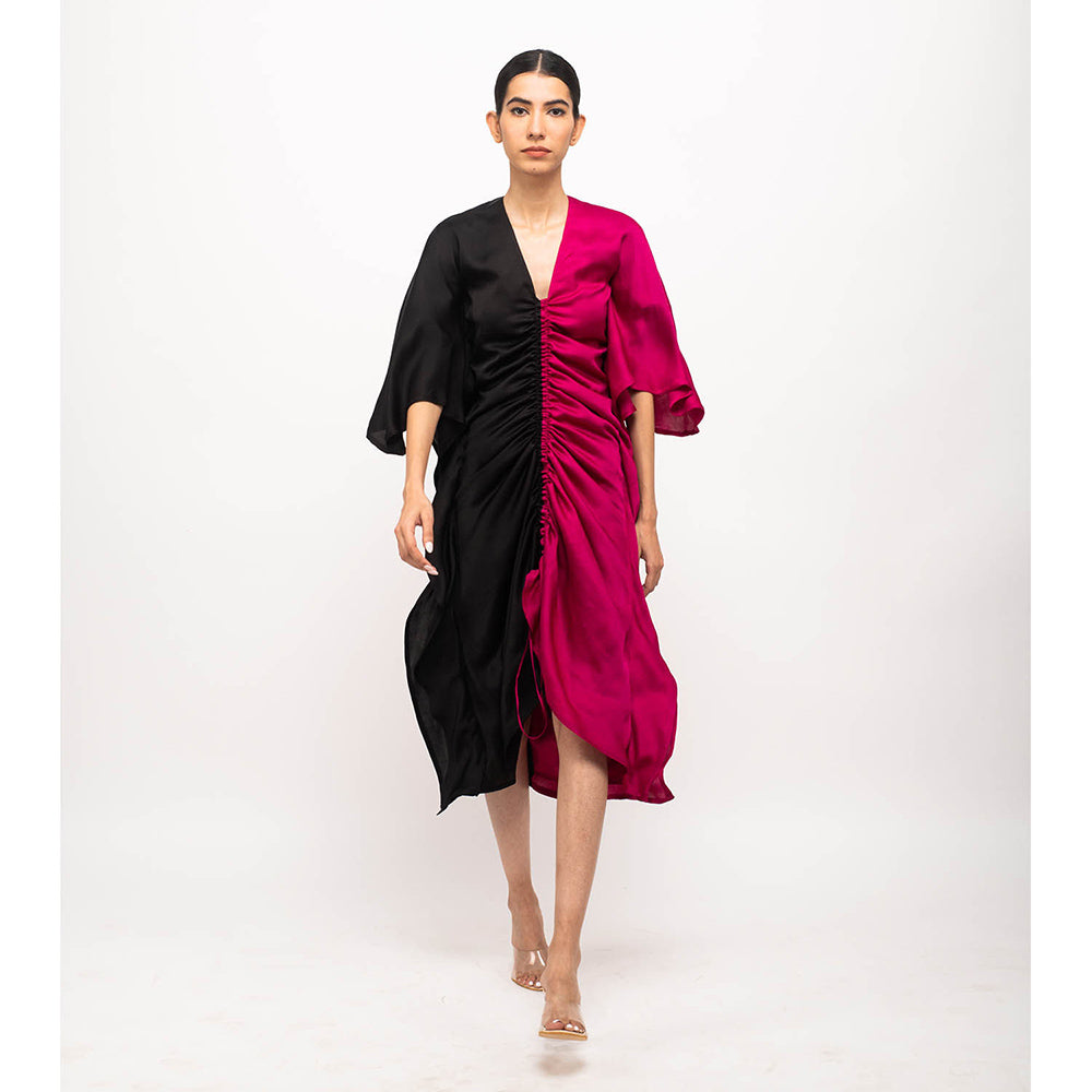 NEORA BY NEHAL CHOPRA Black & Wine Kaftan Bodycon Midi Dress