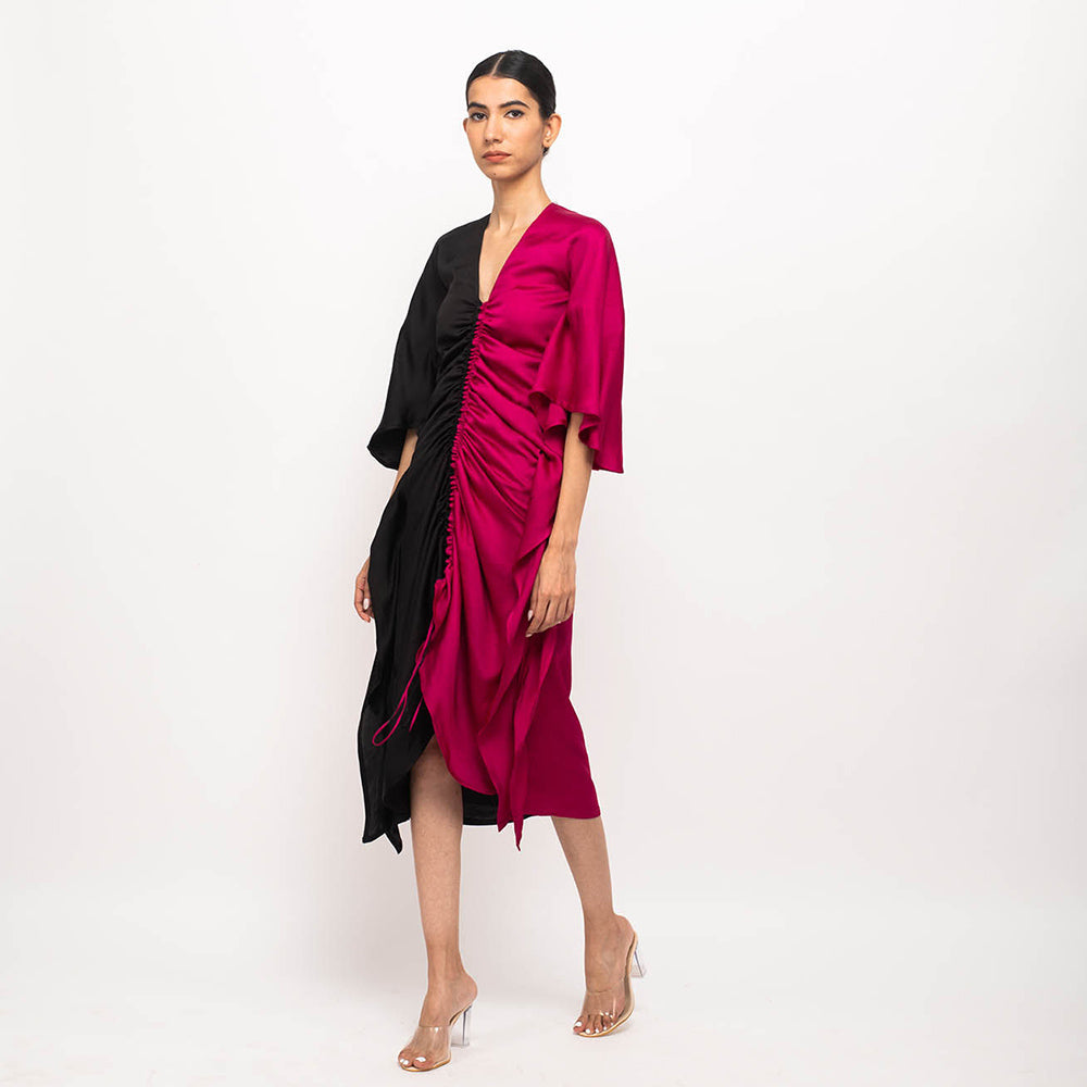 NEORA BY NEHAL CHOPRA Black & Wine Kaftan Bodycon Midi Dress