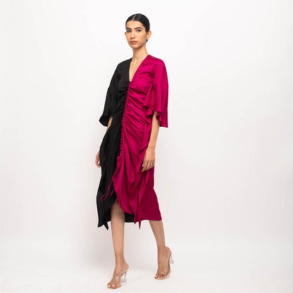 NEORA BY NEHAL CHOPRA Black & Wine Kaftan Bodycon Midi Dress