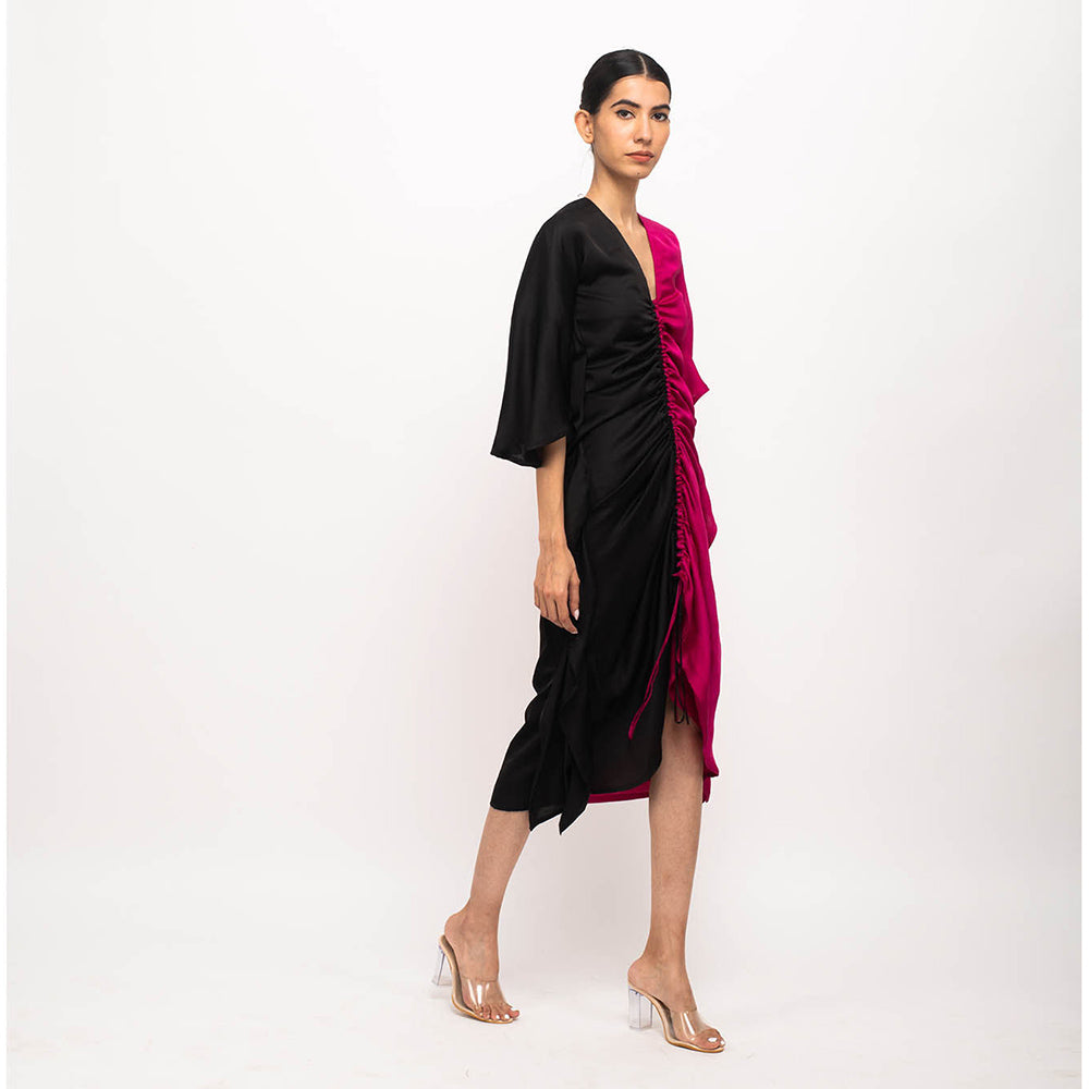 NEORA BY NEHAL CHOPRA Black & Wine Kaftan Bodycon Midi Dress