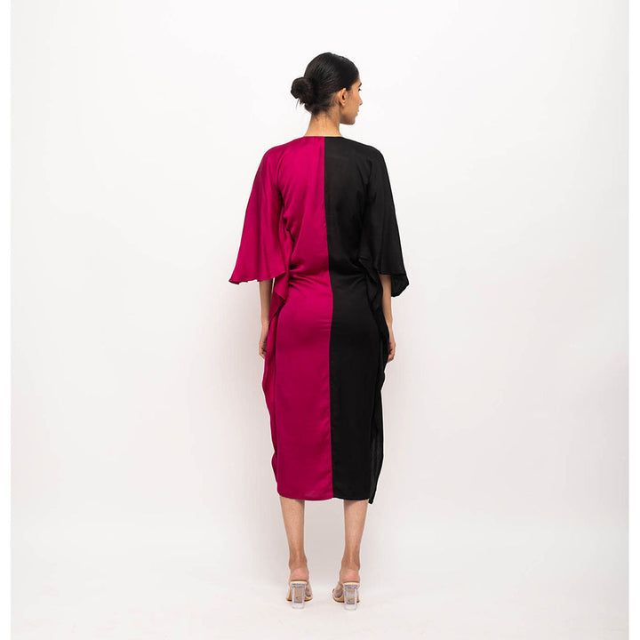 NEORA BY NEHAL CHOPRA Black & Wine Kaftan Bodycon Midi Dress