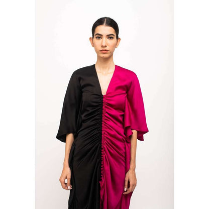 NEORA BY NEHAL CHOPRA Black & Wine Kaftan Bodycon Midi Dress