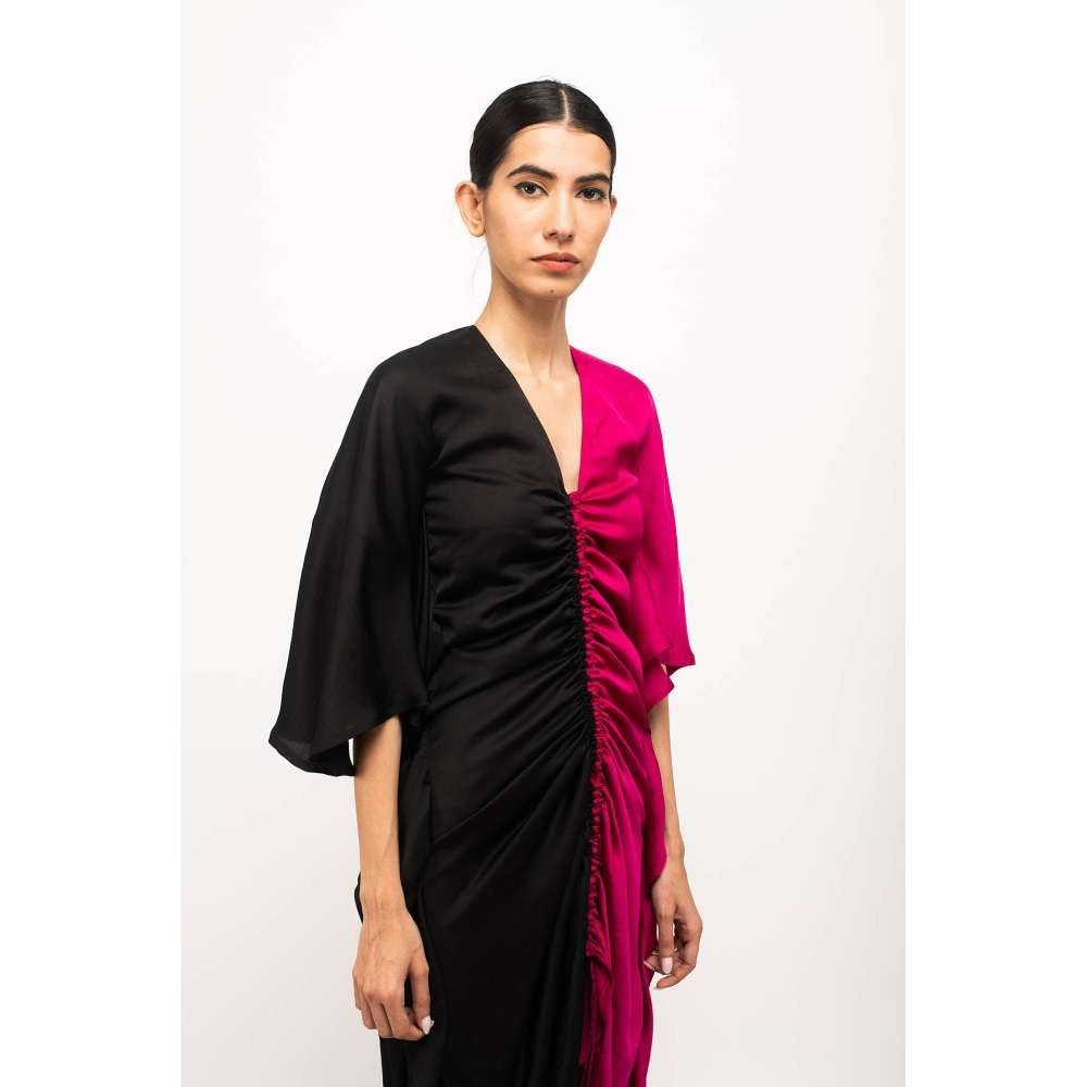 NEORA BY NEHAL CHOPRA Black & Wine Kaftan Bodycon Midi Dress