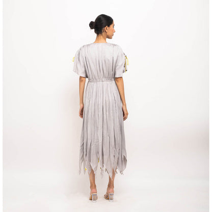 NEORA BY NEHAL CHOPRA Grey & Yellow Angrakha Midi Dress