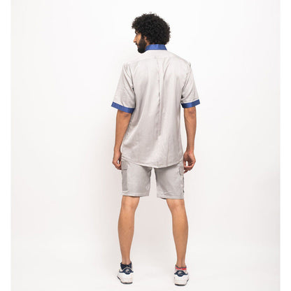 NEORA BY NEHAL CHOPRA Grey and Navy Blue Collar Colorblocked Shirt