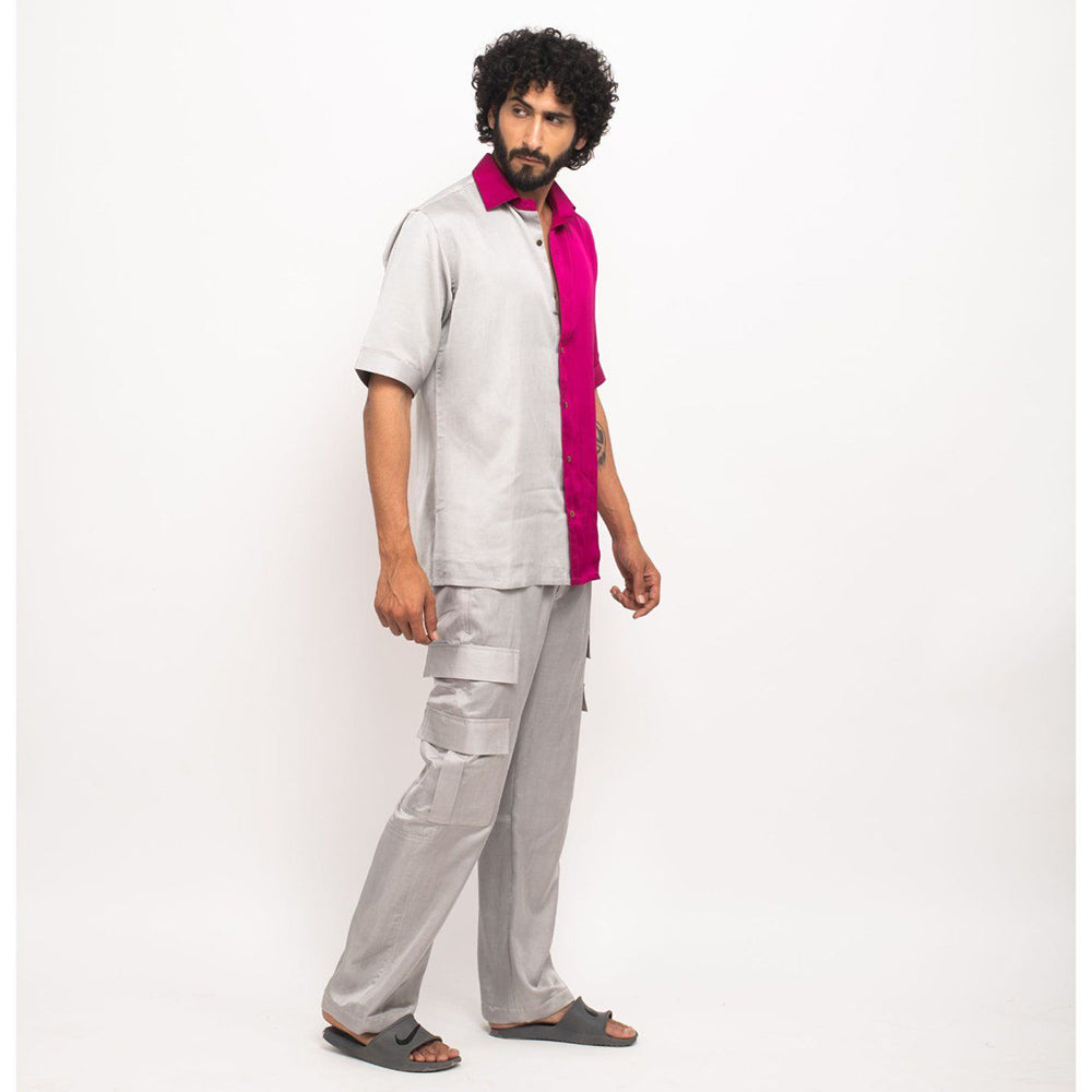 NEORA BY NEHAL CHOPRA Wine and Grey Collar Colorblocked Shirt