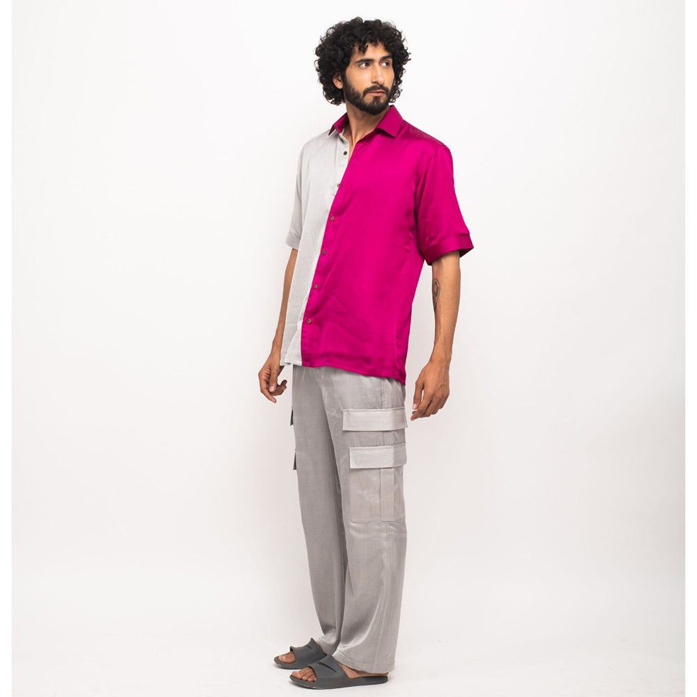 NEORA BY NEHAL CHOPRA Wine and Grey Collar Colorblocked Shirt