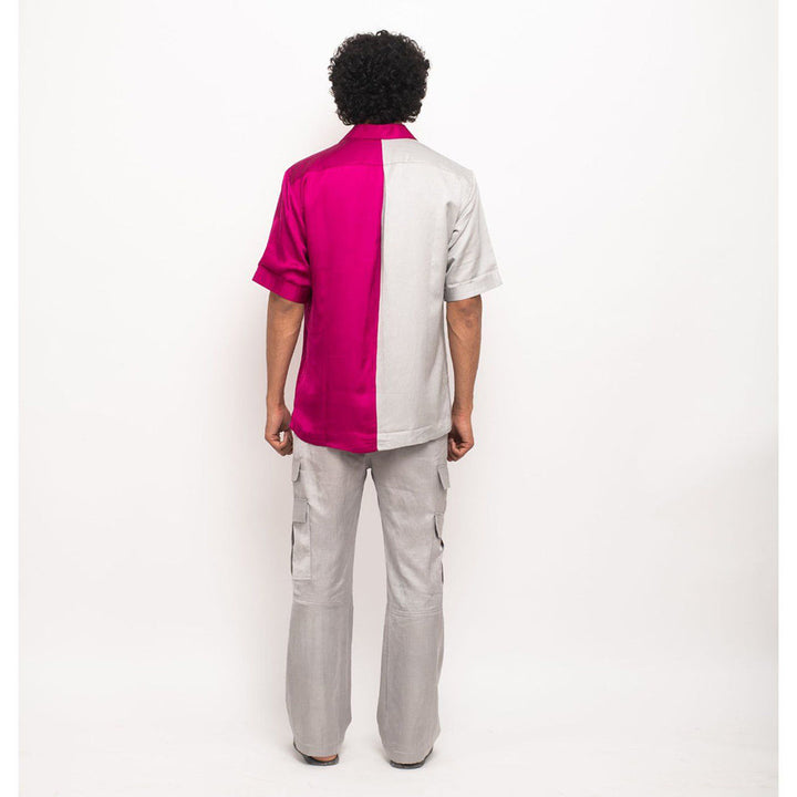 NEORA BY NEHAL CHOPRA Wine and Grey Collar Colorblocked Shirt