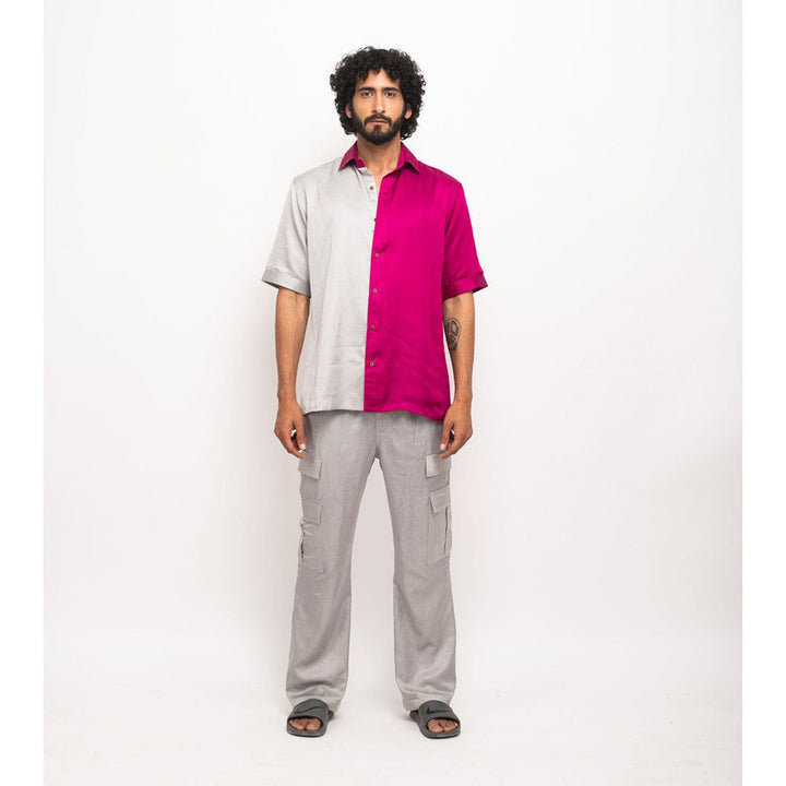 NEORA BY NEHAL CHOPRA Wine and Grey Collar Colorblocked Shirt