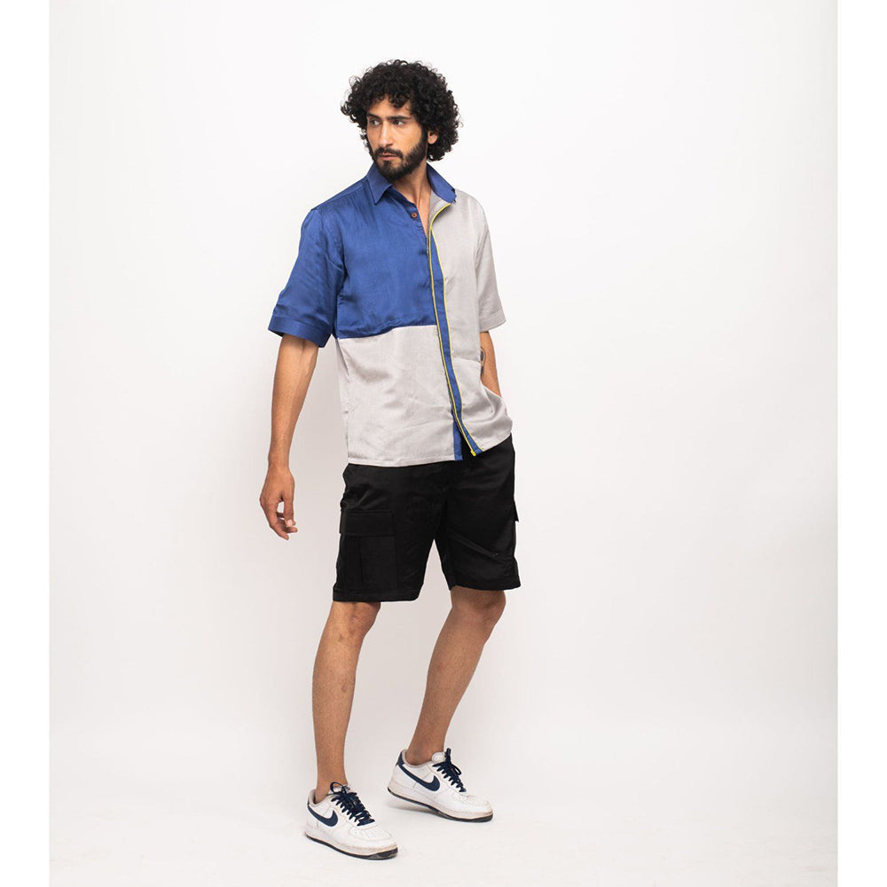 NEORA BY NEHAL CHOPRA Navy Blue and Grey Colorblocked Shirt