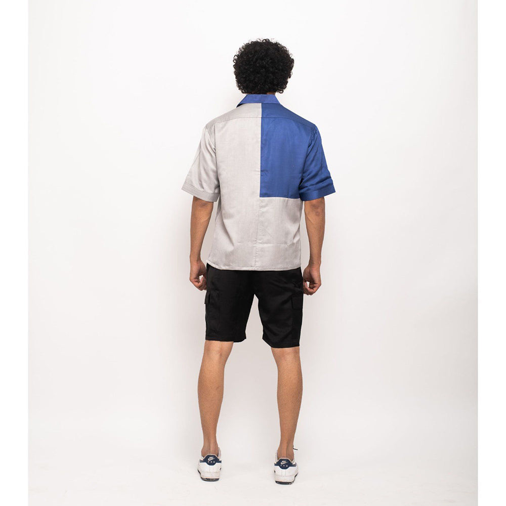NEORA BY NEHAL CHOPRA Navy Blue and Grey Colorblocked Shirt