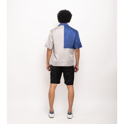 NEORA BY NEHAL CHOPRA Navy Blue and Grey Colorblocked Shirt