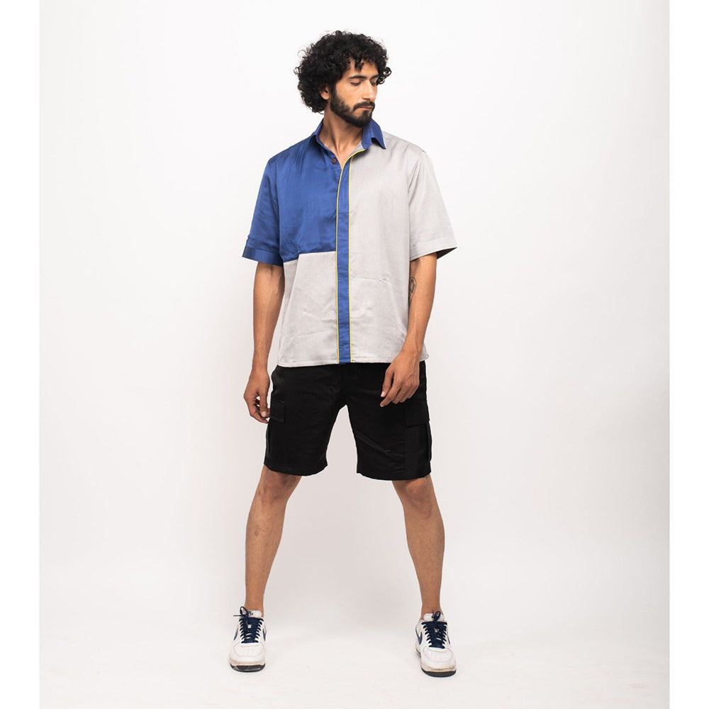 NEORA BY NEHAL CHOPRA Navy Blue and Grey Colorblocked Shirt