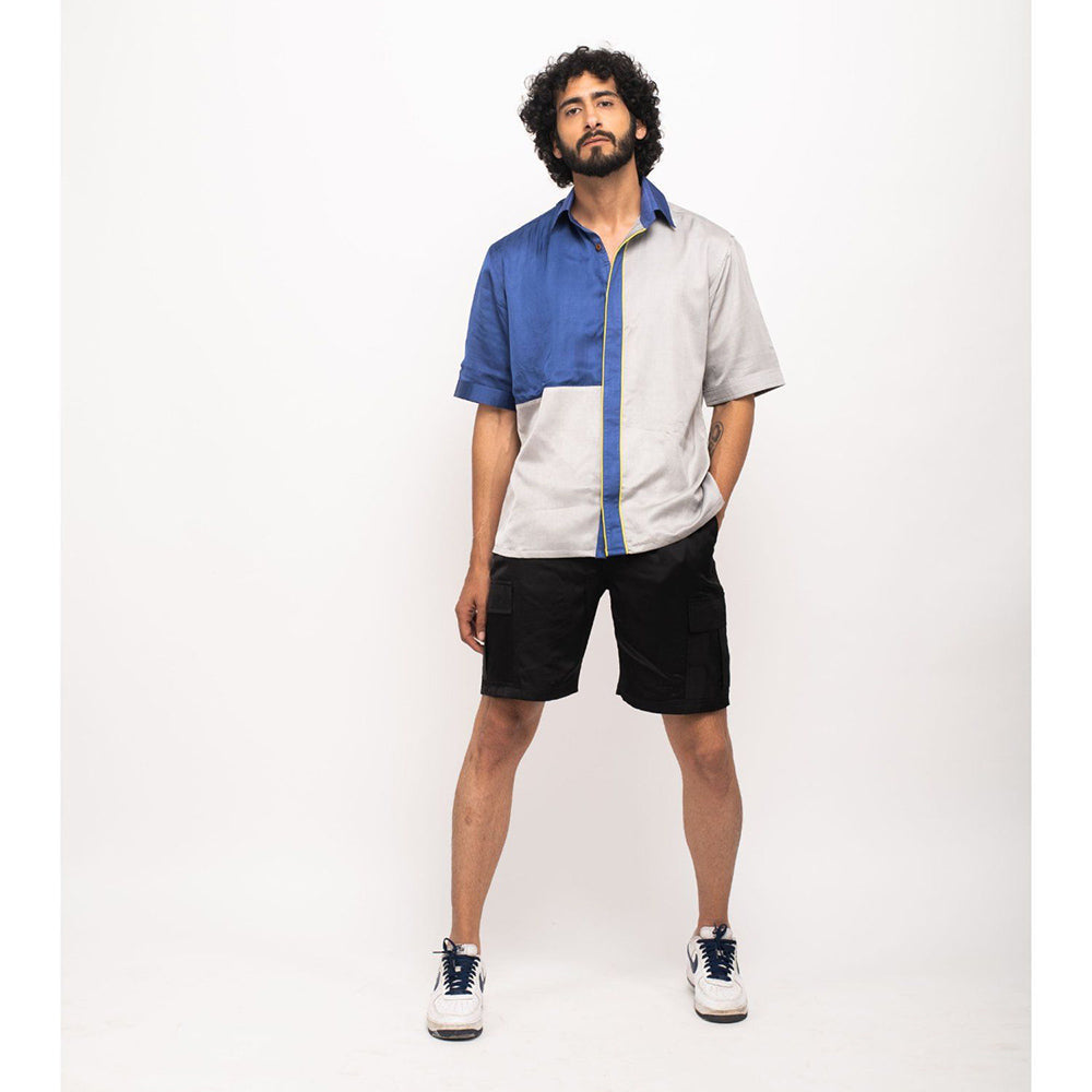 NEORA BY NEHAL CHOPRA Navy Blue and Grey Colorblocked Shirt