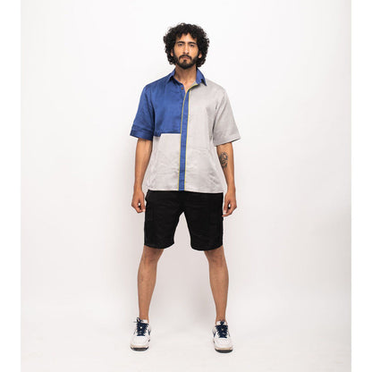 NEORA BY NEHAL CHOPRA Navy Blue and Grey Colorblocked Shirt