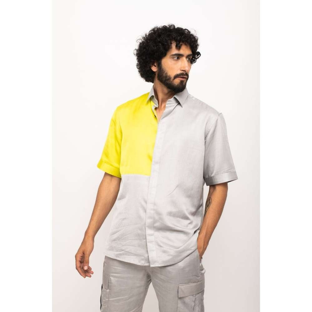 NEORA BY NEHAL CHOPRA Yellow and Grey Colorblocked Shirt