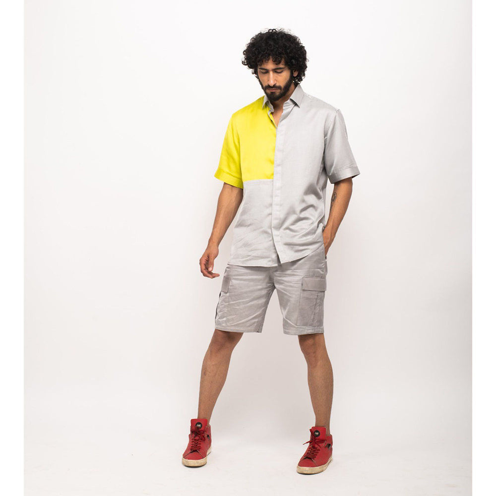 NEORA BY NEHAL CHOPRA Yellow and Grey Colorblocked Shirt