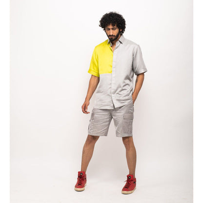 NEORA BY NEHAL CHOPRA Yellow and Grey Colorblocked Shirt