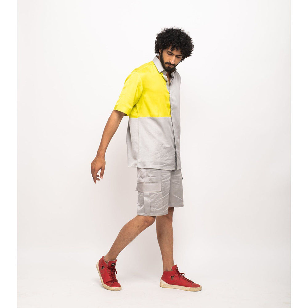 NEORA BY NEHAL CHOPRA Yellow and Grey Colorblocked Shirt