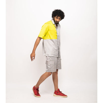 NEORA BY NEHAL CHOPRA Yellow and Grey Colorblocked Shirt