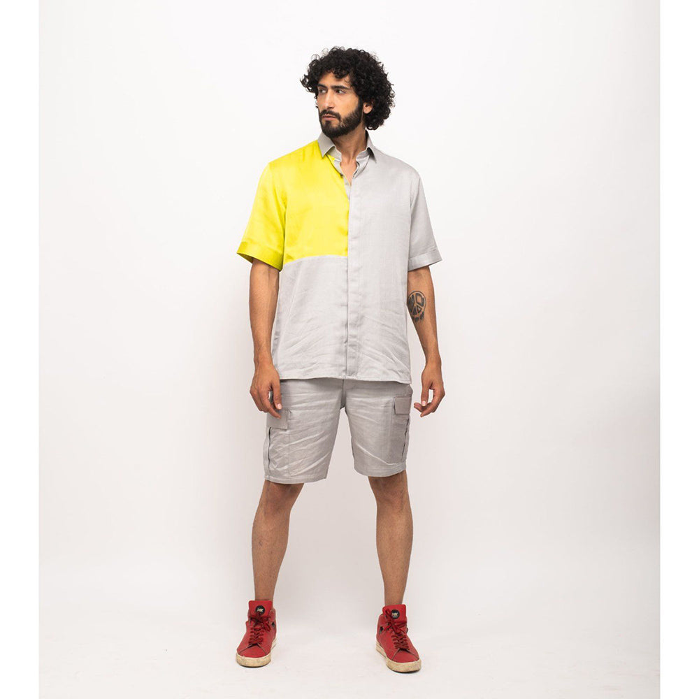 NEORA BY NEHAL CHOPRA Yellow and Grey Colorblocked Shirt