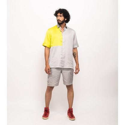 NEORA BY NEHAL CHOPRA Yellow and Grey Colorblocked Shirt