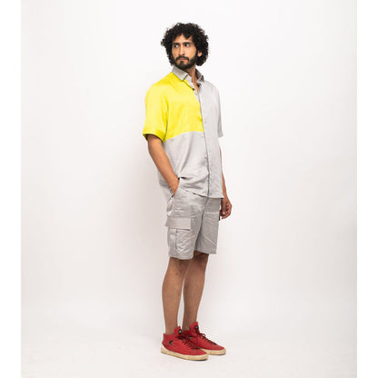 NEORA BY NEHAL CHOPRA Yellow and Grey Colorblocked Shirt