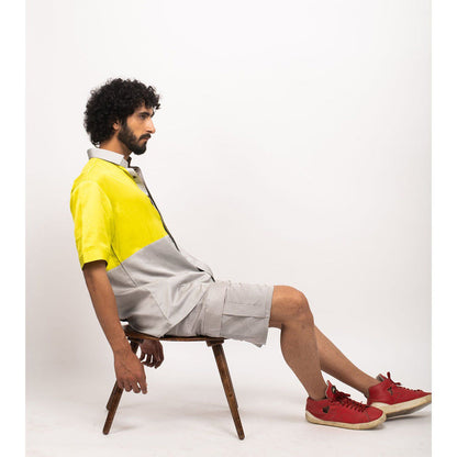 NEORA BY NEHAL CHOPRA Yellow and Grey Colorblocked Shirt