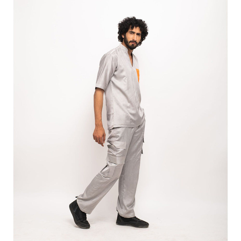 NEORA BY NEHAL CHOPRA Grey Shirt With Orange Pocket