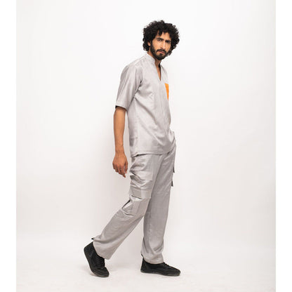 NEORA BY NEHAL CHOPRA Grey Shirt With Orange Pocket