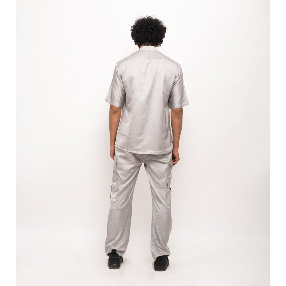 NEORA BY NEHAL CHOPRA Grey Shirt With Orange Pocket