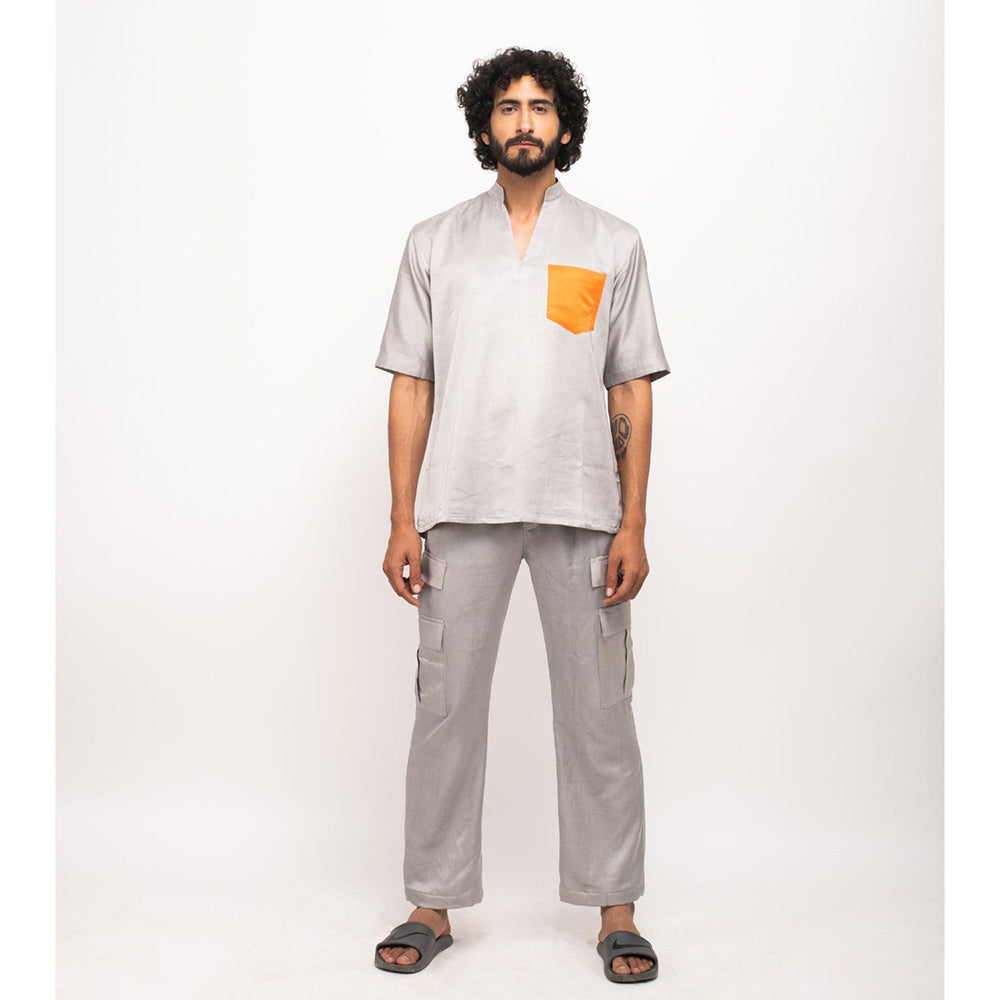 NEORA BY NEHAL CHOPRA Grey Shirt With Orange Pocket