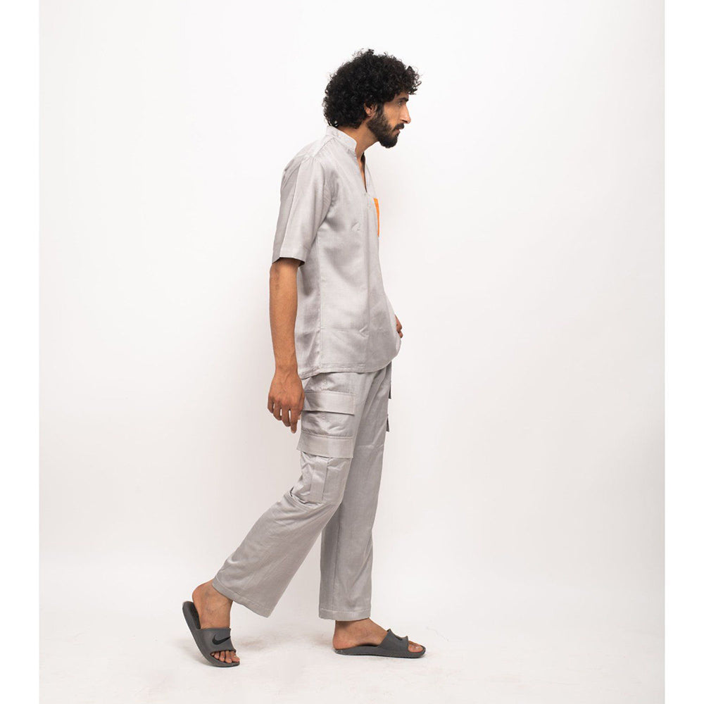 NEORA BY NEHAL CHOPRA Grey Shirt With Orange Pocket