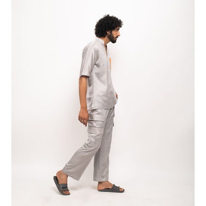 NEORA BY NEHAL CHOPRA Grey Shirt With Orange Pocket
