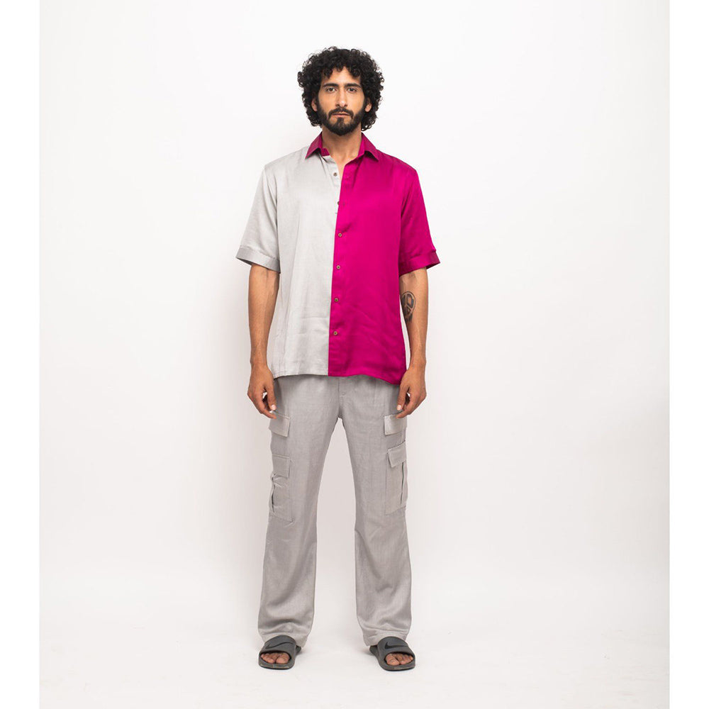 NEORA BY NEHAL CHOPRA Wine and Grey Colorblocked Co-Ord Set (Set of 2)