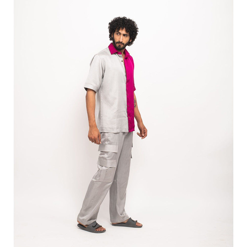 NEORA BY NEHAL CHOPRA Wine and Grey Colorblocked Co-Ord Set (Set of 2)