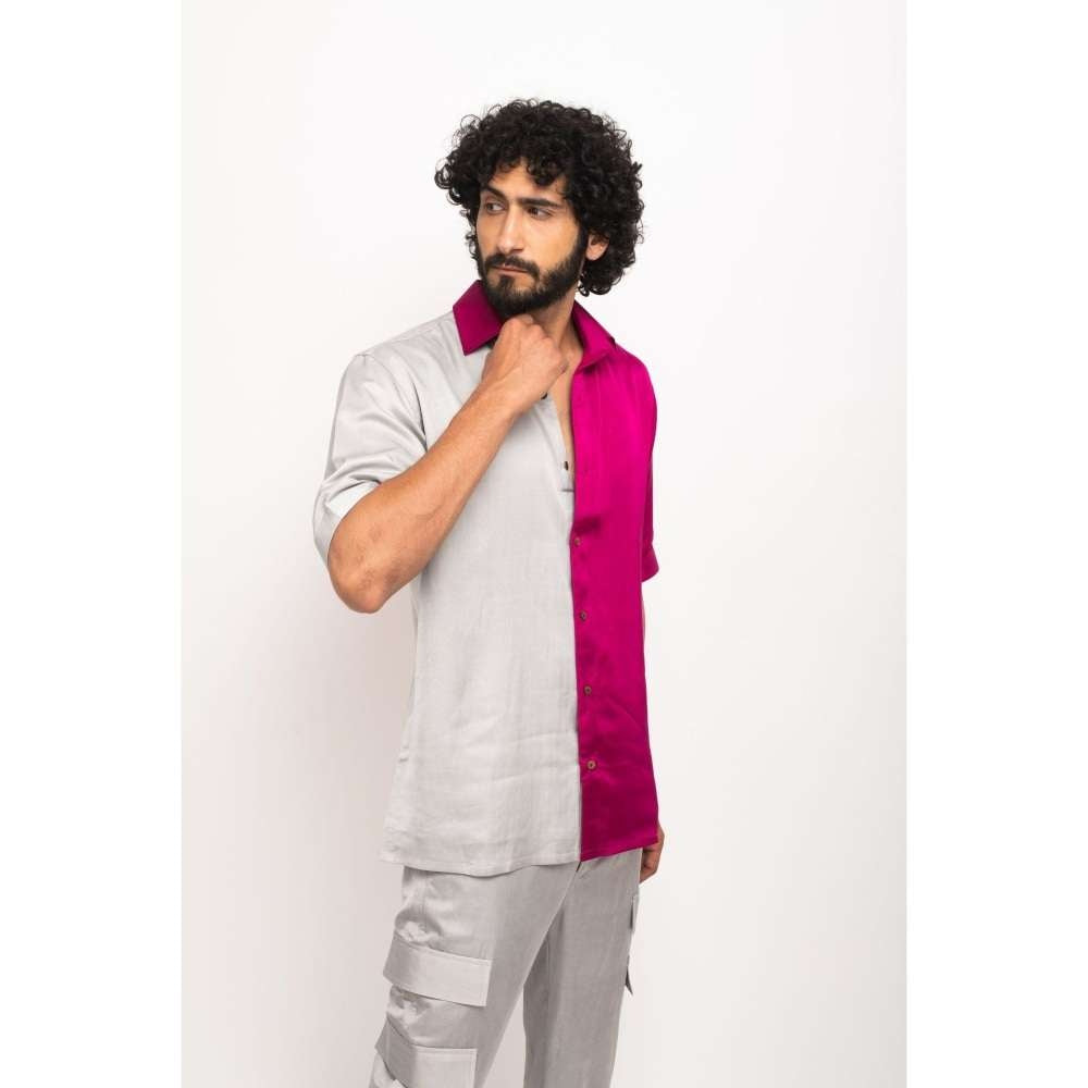 NEORA BY NEHAL CHOPRA Wine and Grey Colorblocked Co-Ord Set (Set of 2)