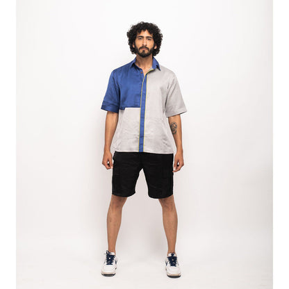 NEORA BY NEHAL CHOPRA Navy Blue and Grey Colorblocked Co-Ord Set (Set of 2)