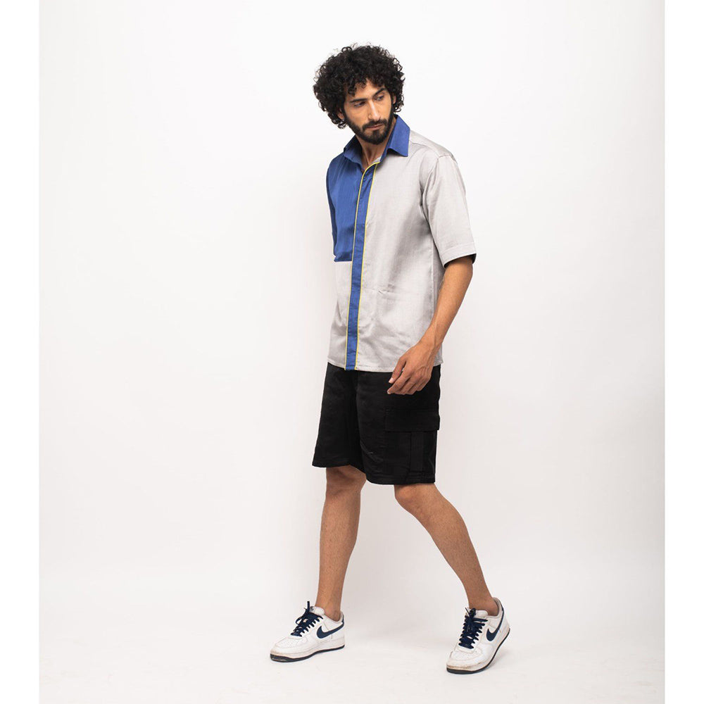 NEORA BY NEHAL CHOPRA Navy Blue and Grey Colorblocked Co-Ord Set (Set of 2)