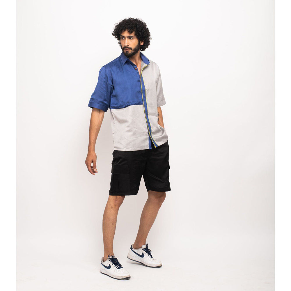 NEORA BY NEHAL CHOPRA Navy Blue and Grey Colorblocked Co-Ord Set (Set of 2)