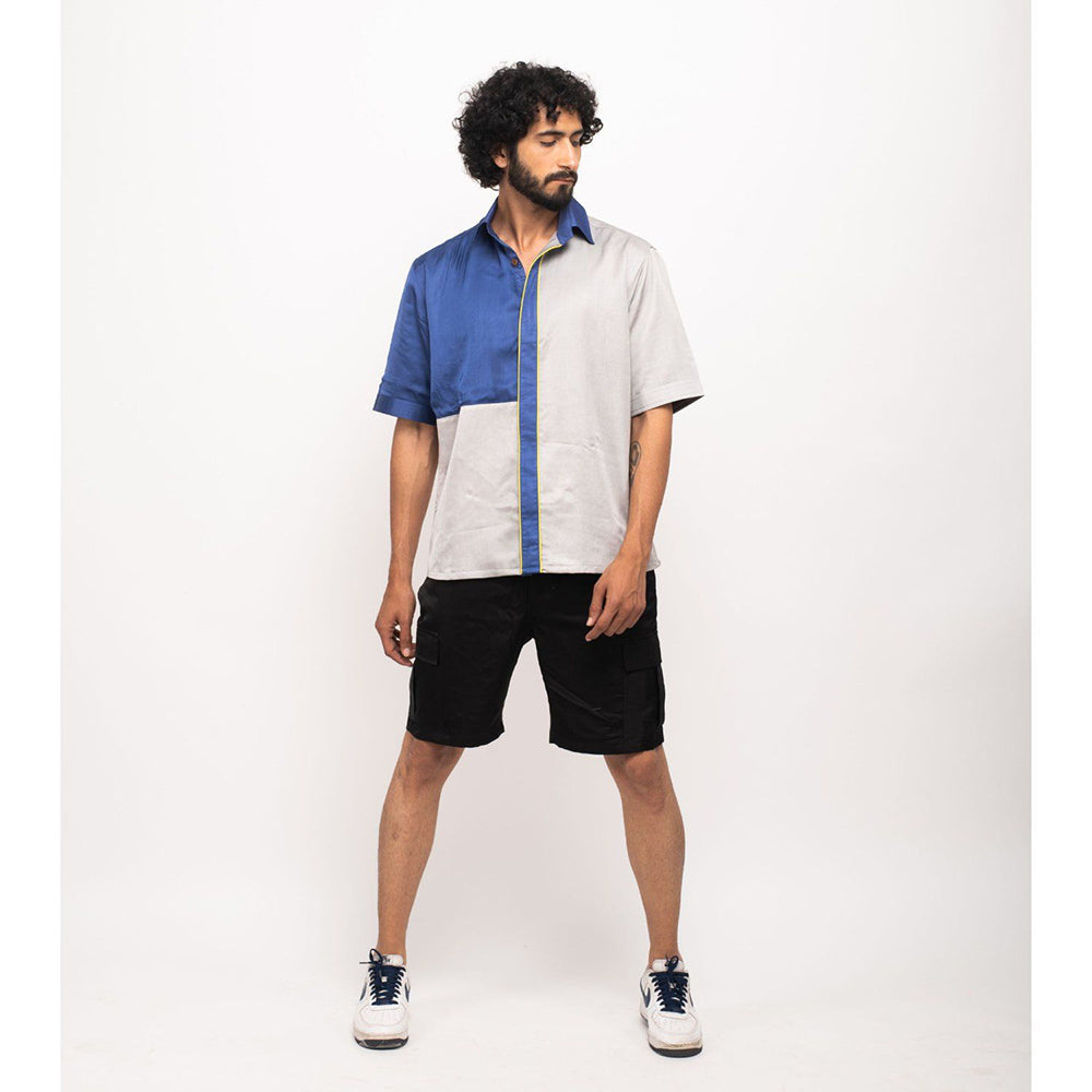 NEORA BY NEHAL CHOPRA Navy Blue and Grey Colorblocked Co-Ord Set (Set of 2)