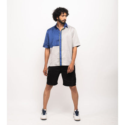 NEORA BY NEHAL CHOPRA Navy Blue and Grey Colorblocked Co-Ord Set (Set of 2)