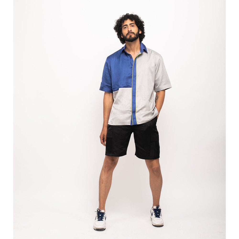 NEORA BY NEHAL CHOPRA Navy Blue and Grey Colorblocked Co-Ord Set (Set of 2)