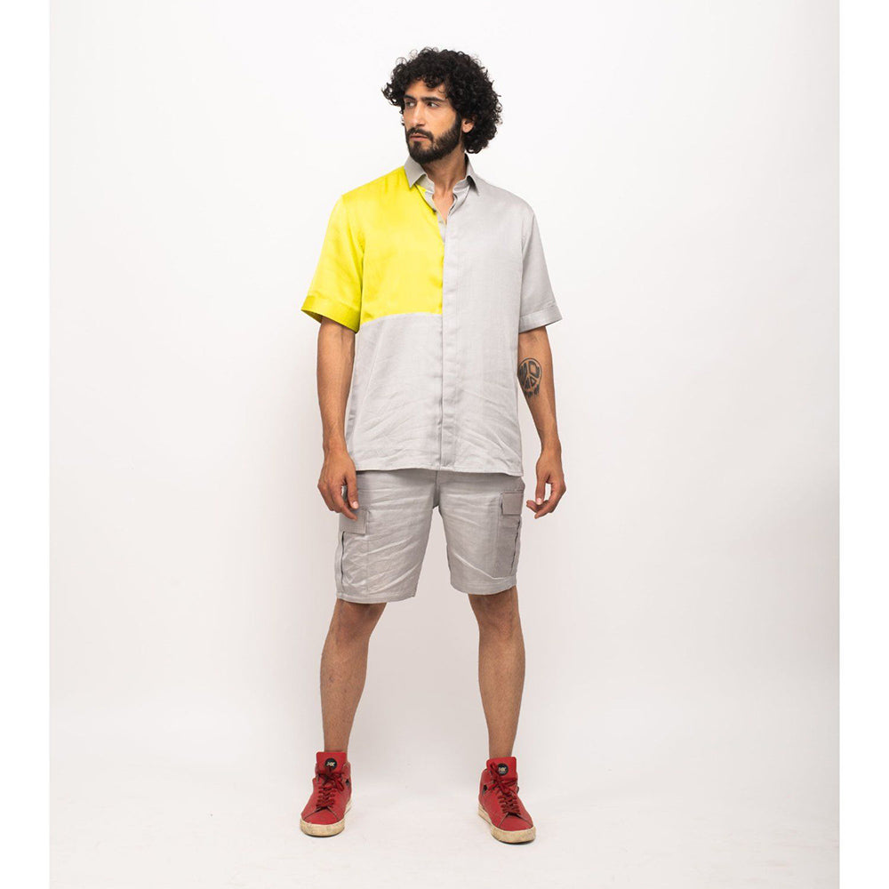 NEORA BY NEHAL CHOPRA Yellow and Grey Colorblocked Co-Ord Set (Set of 2)