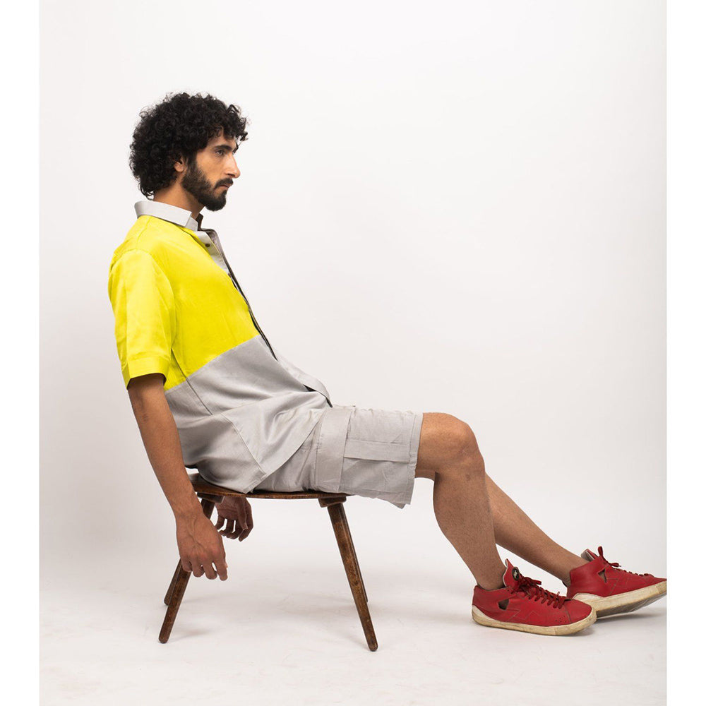 NEORA BY NEHAL CHOPRA Yellow and Grey Colorblocked Co-Ord Set (Set of 2)